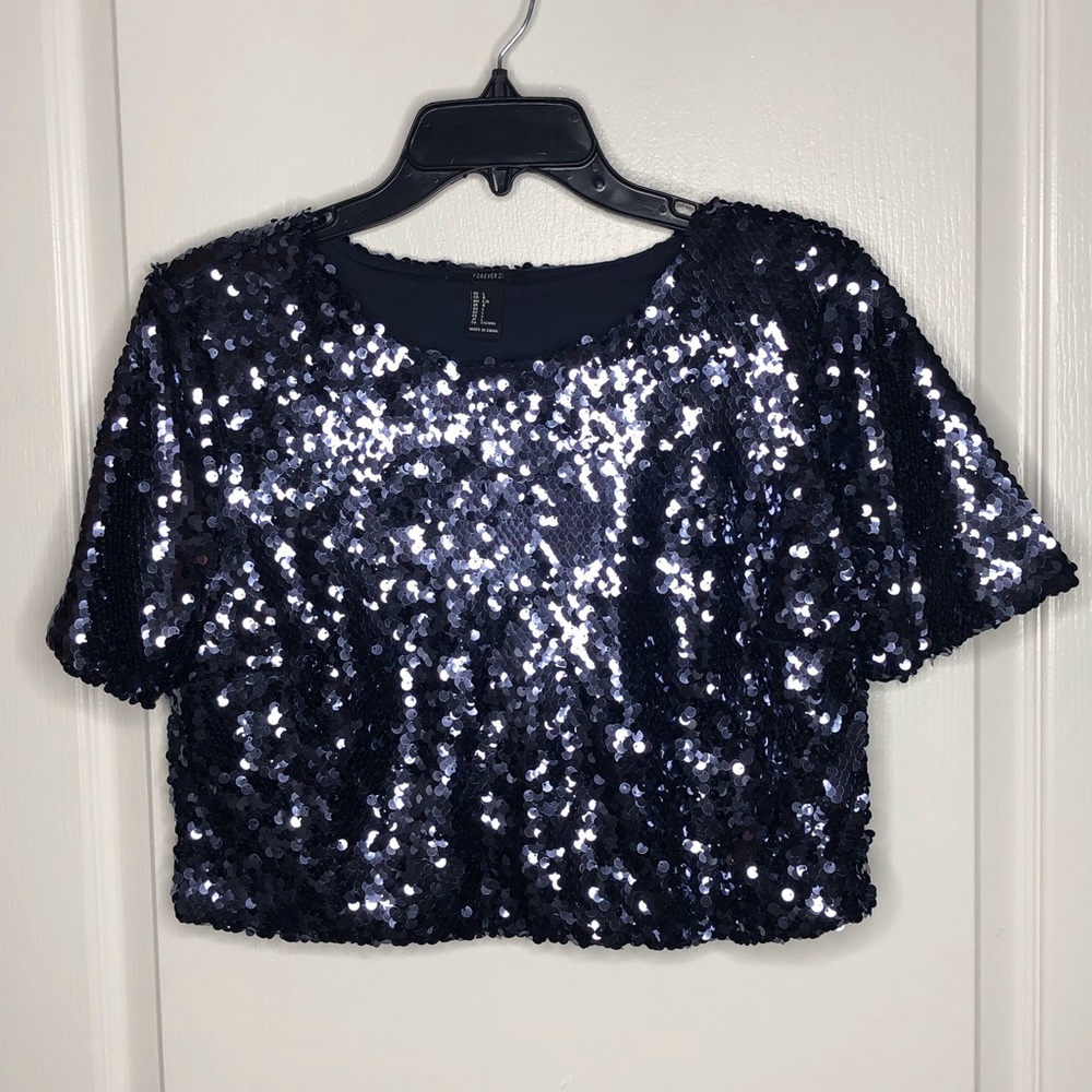 Blue Sequins Crop top
